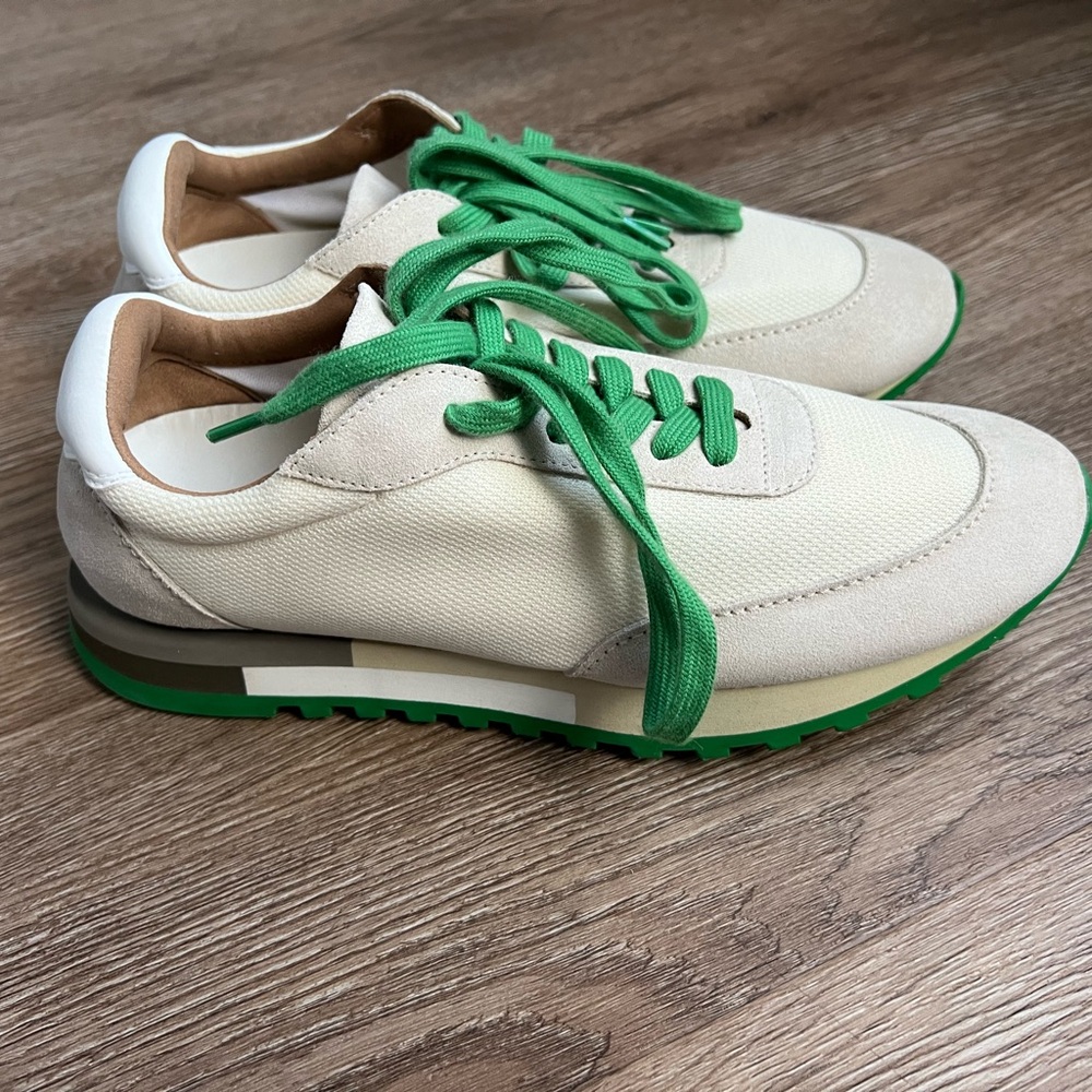 THE ROW Owen Runner white cream leather mesh low top sneakers EU 37